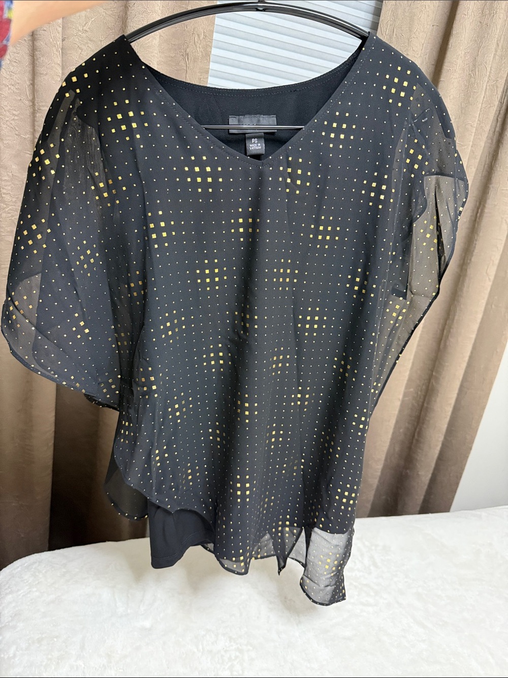 Alyx Black Sheer Blouse with Gold Square Dot Print